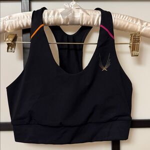 Lucas Hugh London Kubrick Sports Bra XS | Black Neon |Racerback Mesh | Gold Logo